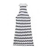 Black & White Striped Knit Crochet Bodycon Sleeveless Halter Mini Dress